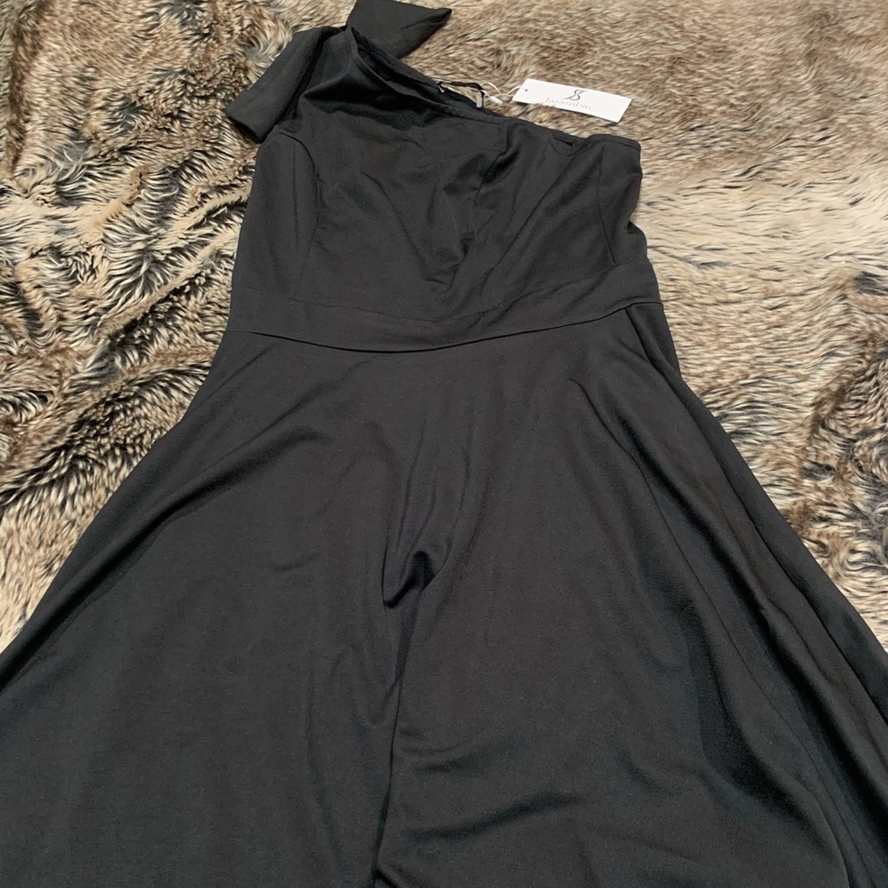 JASAMBAC Women's Bow One Shoulder Dress, Pockets A-line Cocktail Party Sz m NWT